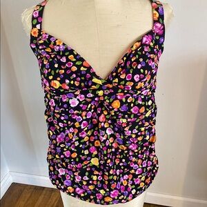 Anne Cole Vibrant Pink and Orange Ruched Tank Top